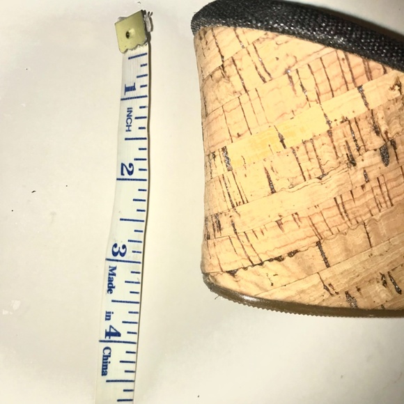 Restricted Black Silver Fleck Cork Wedge Sandals Slides Bow Studded Size 10 - Picture 9 of 13